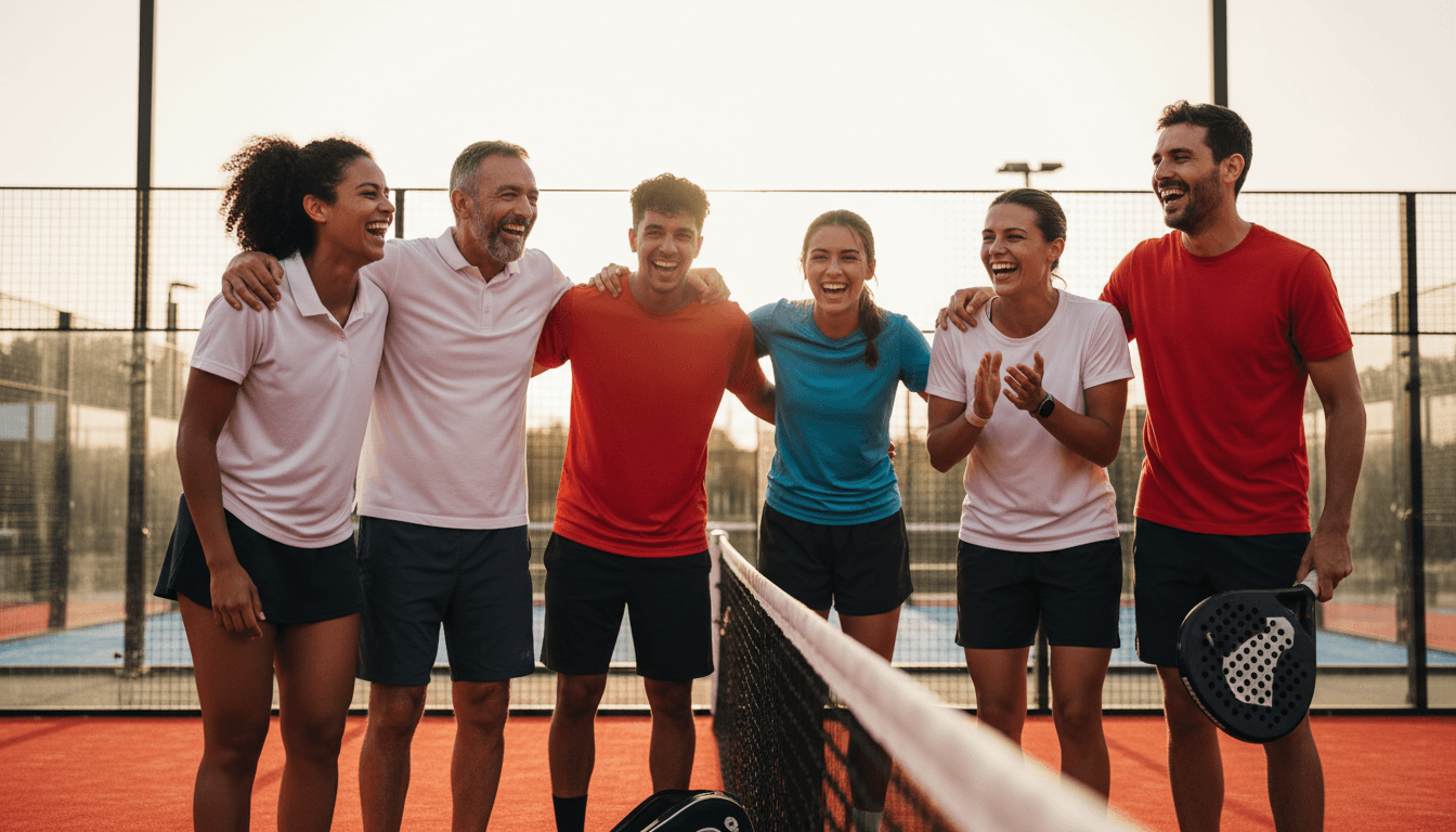 Gruppe von Padelspielern unterschiedlicher Level