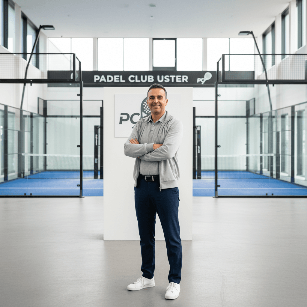 Experienced equipment operator in safety vest standing beside large rental tractor in equipment yard